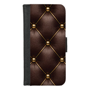 Brown Quilted Leather & Gold Studs Phone Case