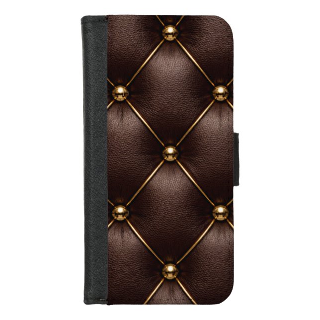 Brown Quilted Leather & Gold Studs Phone Case (Front)