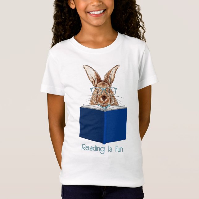 Brown Rabbit Reading A Book T-Shirt (Front)