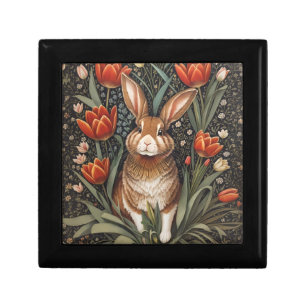 Brown Rabbit Red Tulips William Morris Inspired Gift Box