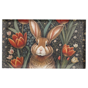 Brown Rabbit Red Tulips William Morris Inspired Place Card Holder