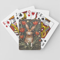 Brown Rabbit Red Tulips William Morris Inspired Playing Cards