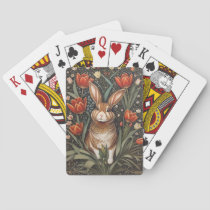Brown Rabbit Red Tulips William Morris Inspired Poker Cards