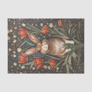 Brown Rabbit Red Tulips William Morris Inspired Tissue Paper