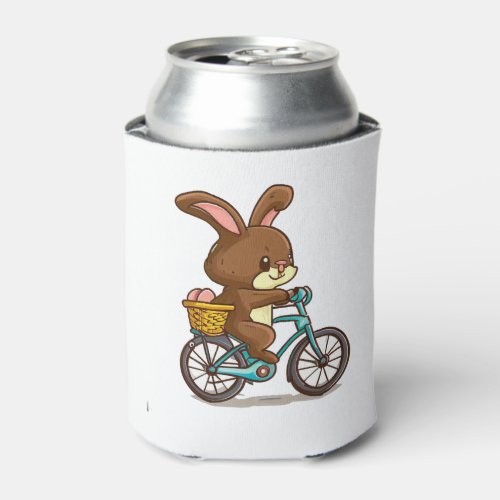 Brown Rabbit Riding Bicycle Can Cooler