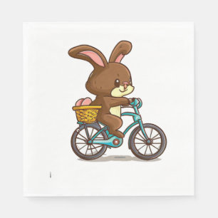 Brown Rabbit Riding Bicycle Napkins