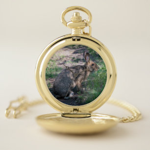 Brown Rabbit, Woodland Wildlife Close Up Pocket Watch