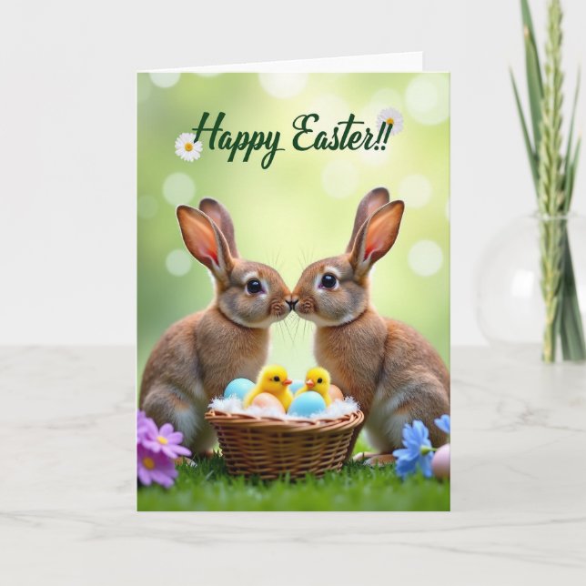 Brown Rabbits Easter Scene Card (Front)