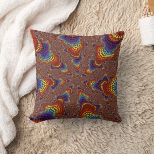 Brown Rainbow Starburst Throw Pillow