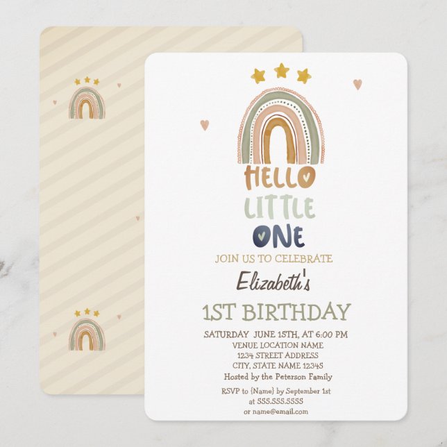 Brown Rainbow Stripes Hello Little One Birthday  Invitation (Front/Back)