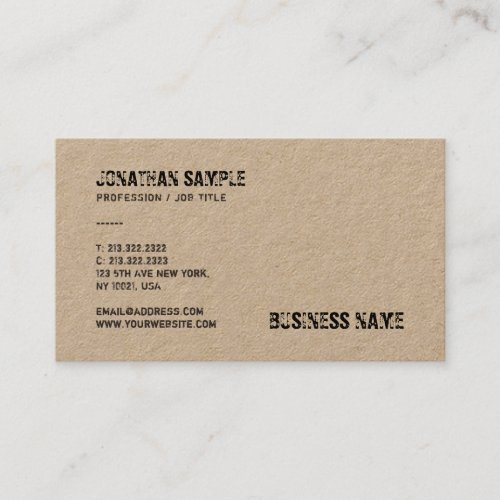 Brown Real Kraft Paper Distressed Text Template Business Card