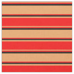 [ Thumbnail: Brown, Red, and Black Stripes Pattern Fabric ]