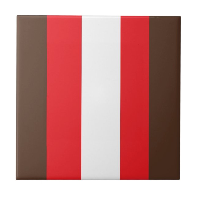 Brown, red and white stripes ceramic tile (Front)