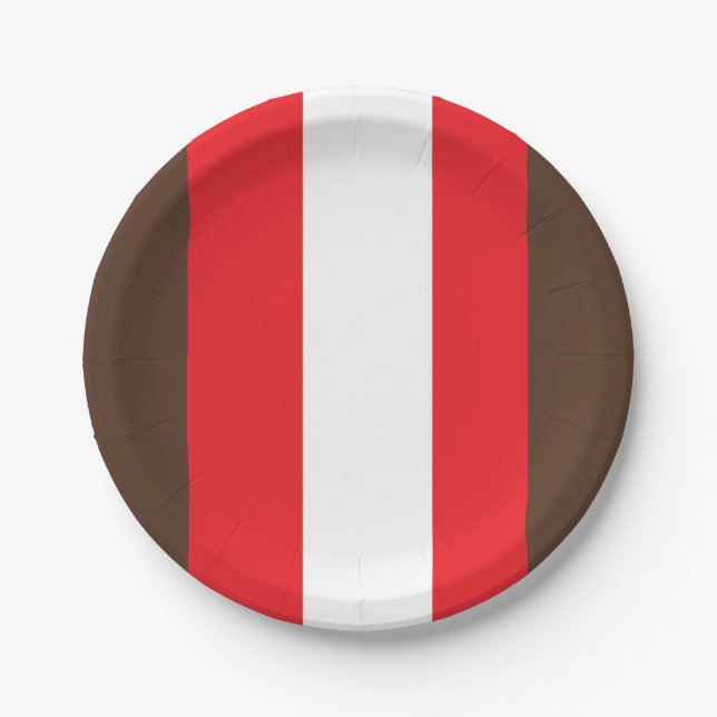 Brown, red and white stripes paper plates (Front)