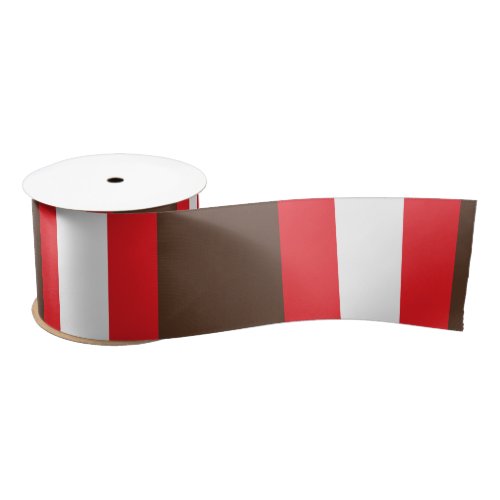 Brown red and white stripes satin ribbon