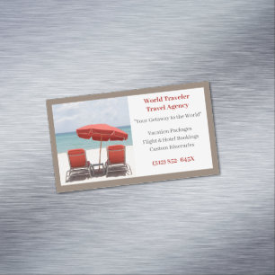 Brown Red Chairs Agency Travel Agent Beach Business Card Magnet