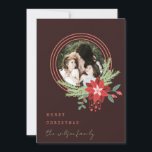 Brown Red Circle Photo Poinsettia Merry Christmas Holiday Card<br><div class="desc">If you need any further customisation please feel free to message me on yellowfebstudio@gmail.com.</div>