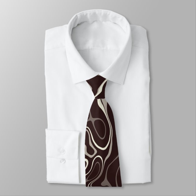 Brown red damascus abstract swirls cool pattern neck tie (Tied)