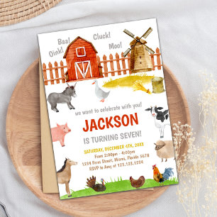 Brown Red Farm Animals Birthday Invitations