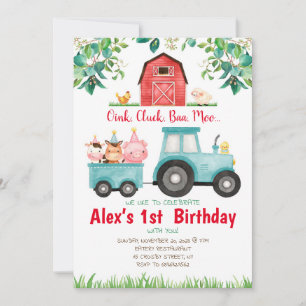 Brown Red Farm Animals Birthday Invitations