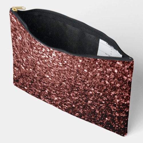 Brown red faux glitter sparkles accessory pouch