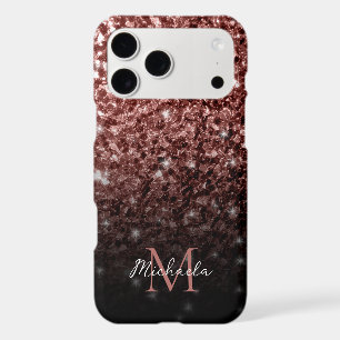 Brown Red faux Glitter sparkles bling Monogram iPhone 17 Pro Max Case