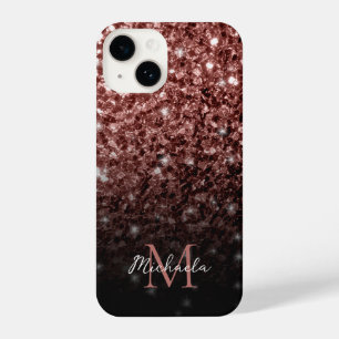 Brown Red faux Glitter sparkles bling Monogram iPhone 14 Case