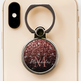 Brown Red faux Glitter sparkles bling Monogram Phone Ring Stand