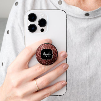 Brown Red faux Glitter sparkles bling Monogram PopSocket