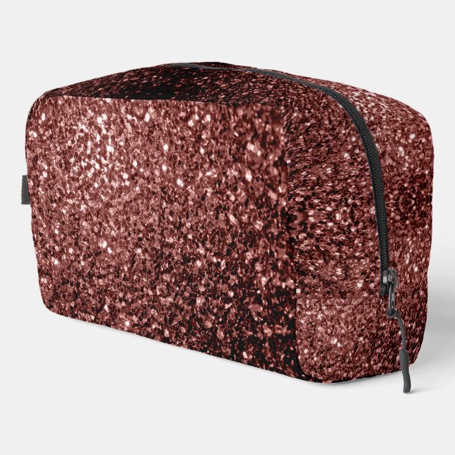 Brown red faux glitter sparkles dopp kit (Right Corner)