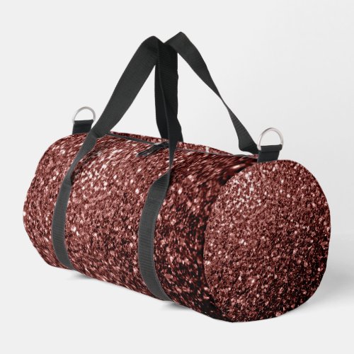 Brown red faux glitter sparkles duffle bag