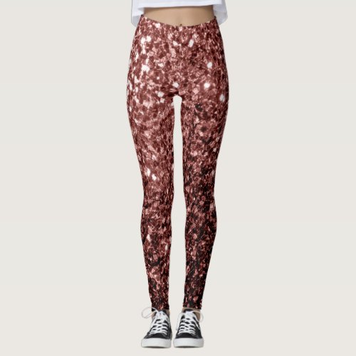 Brown Red faux Glitter sparkles Leggings