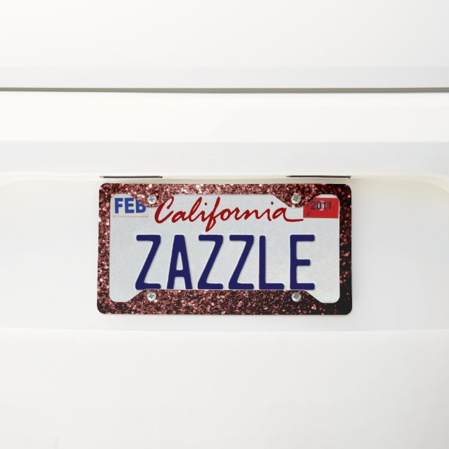 Brown Red faux Glitter sparkles License Plate Frame (On Car)
