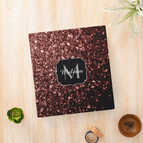 Brown Red faux Glitter sparkles Monogram 3 Ring Binder