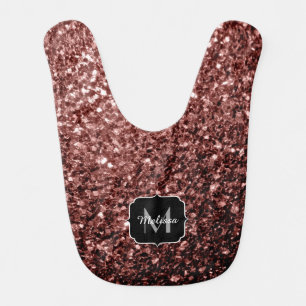 Brown Red faux Glitter sparkles Monogram Baby Bib