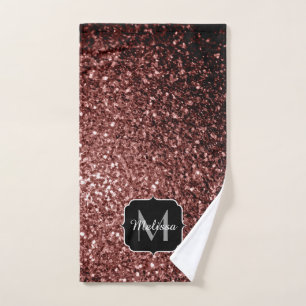 Brown Red faux Glitter sparkles Monogram Bath Towel Set