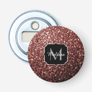 Brown Red faux Glitter sparkles Monogram Bottle Opener