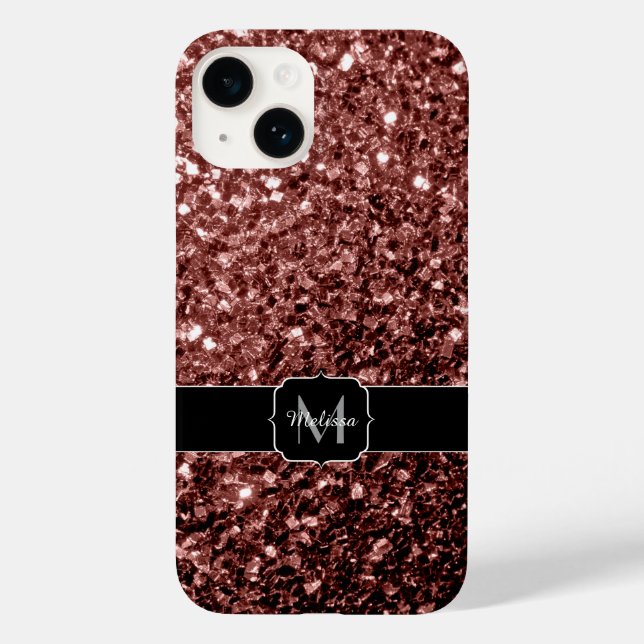 Brown Red faux Glitter sparkles Monogram Case-Mate iPhone Case (Back)