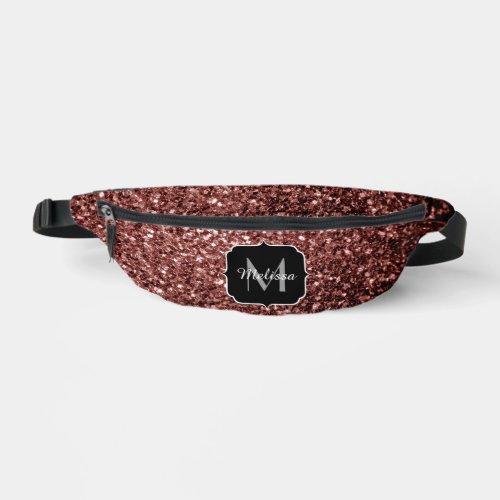 Brown red faux glitter sparkles Monogram Fanny Pack
