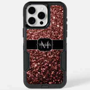 Brown red faux glitter sparkles Monogram iPhone 15 Pro Max Case