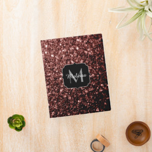 Brown Red faux Glitter sparkles Monogram Mini Binder
