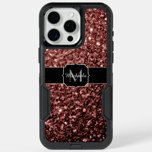 Brown red faux glitter sparkles Monogram iPhone 15 Pro Max Case
