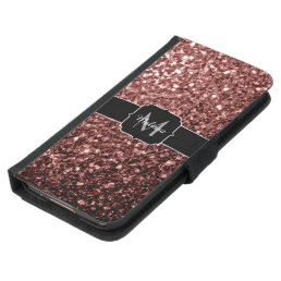 Brown Red faux Glitter sparkles Monogram Samsung Galaxy S5 Wallet Case