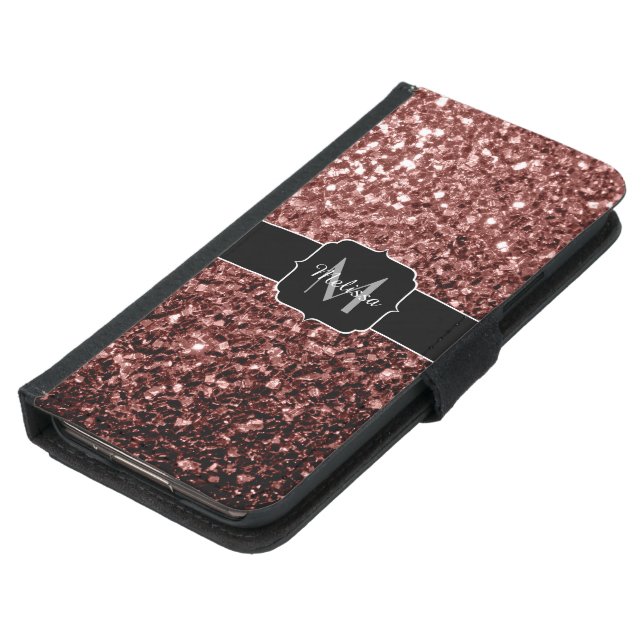 Brown Red faux Glitter sparkles Monogram Samsung Galaxy Wallet Case (Bottom)