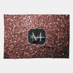 Brown Red faux Glitter sparkles Monogram Towel
