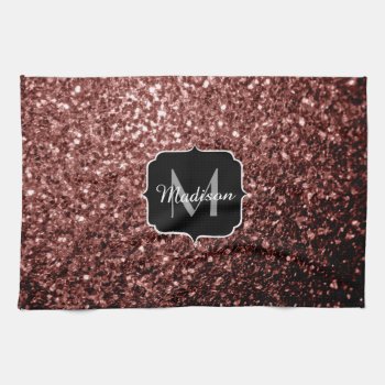 Brown Red Faux Glitter Sparkles Monogram Towel by PLdesign at Zazzle