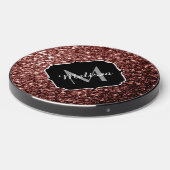 Brown Red faux Glitter sparkles Monogram Wireless Charger (Front 2)