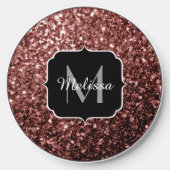 Brown Red faux Glitter sparkles Monogram Wireless Charger (Front)