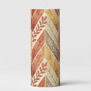 BROWN RED GREEN GOLD FALL ZIG ZAG PATTERNS PILLAR CANDLE