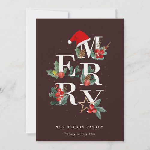 Brown Red Green White Merry Christmas Foliage Holiday Card